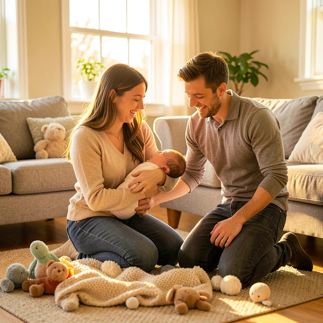 New parents celebrating with their baby after successful IVF