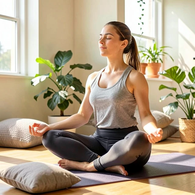Woman practicing yoga to reduce stress and support fertility