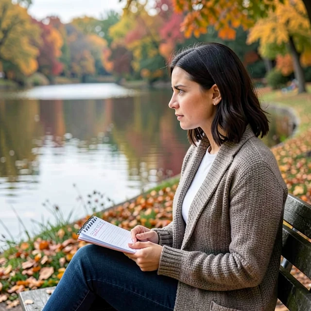 Woman reflecting on her fertility journey in a peaceful park setting