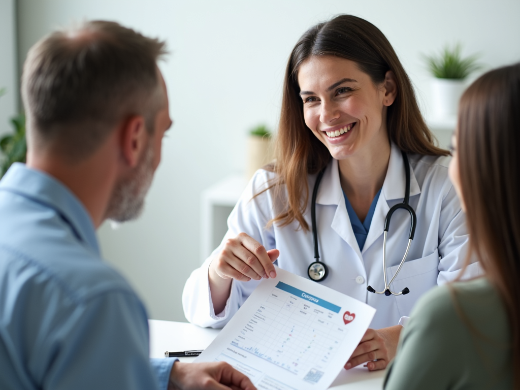 Doctor discussing fertility test results with couple