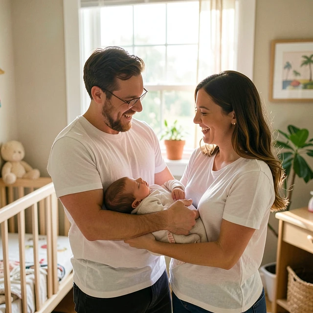 New parent with baby after successful IVF