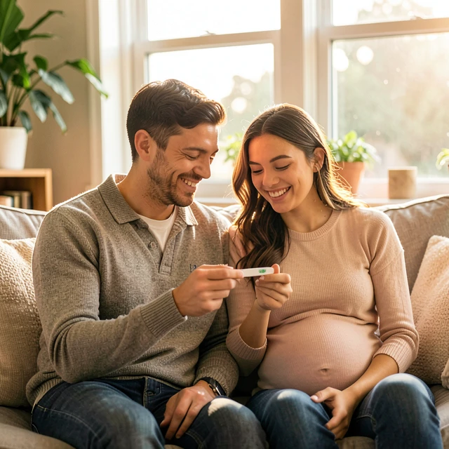 Couple celebrating positive IVF outcome