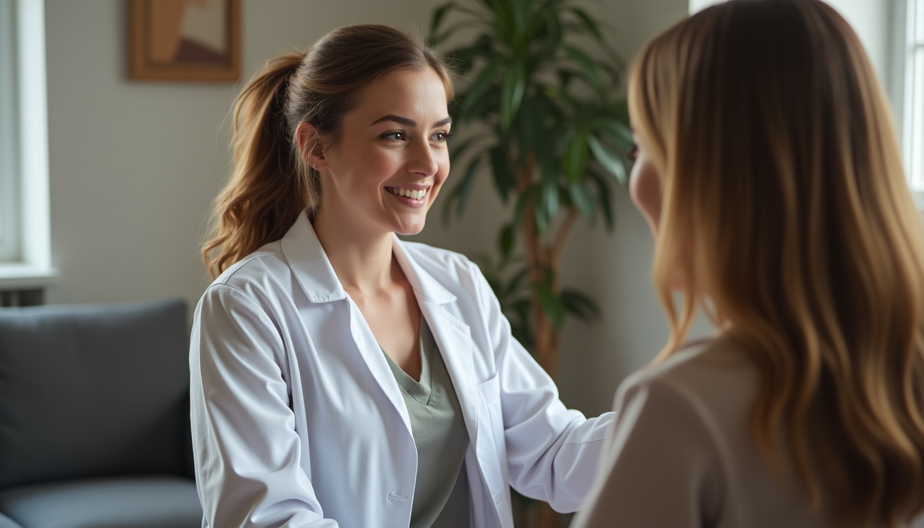 Doctor talking to patient in office.