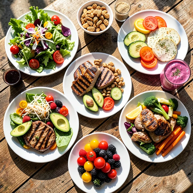 Variety of easy PCOS-friendly recipes on a table