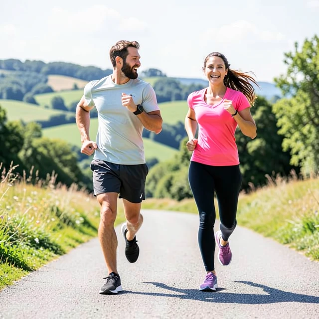 Couple jogging together to stay active and support fertility health