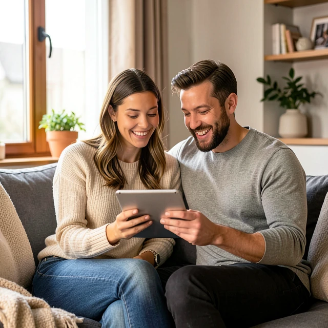 Couple researching IVF options together at home