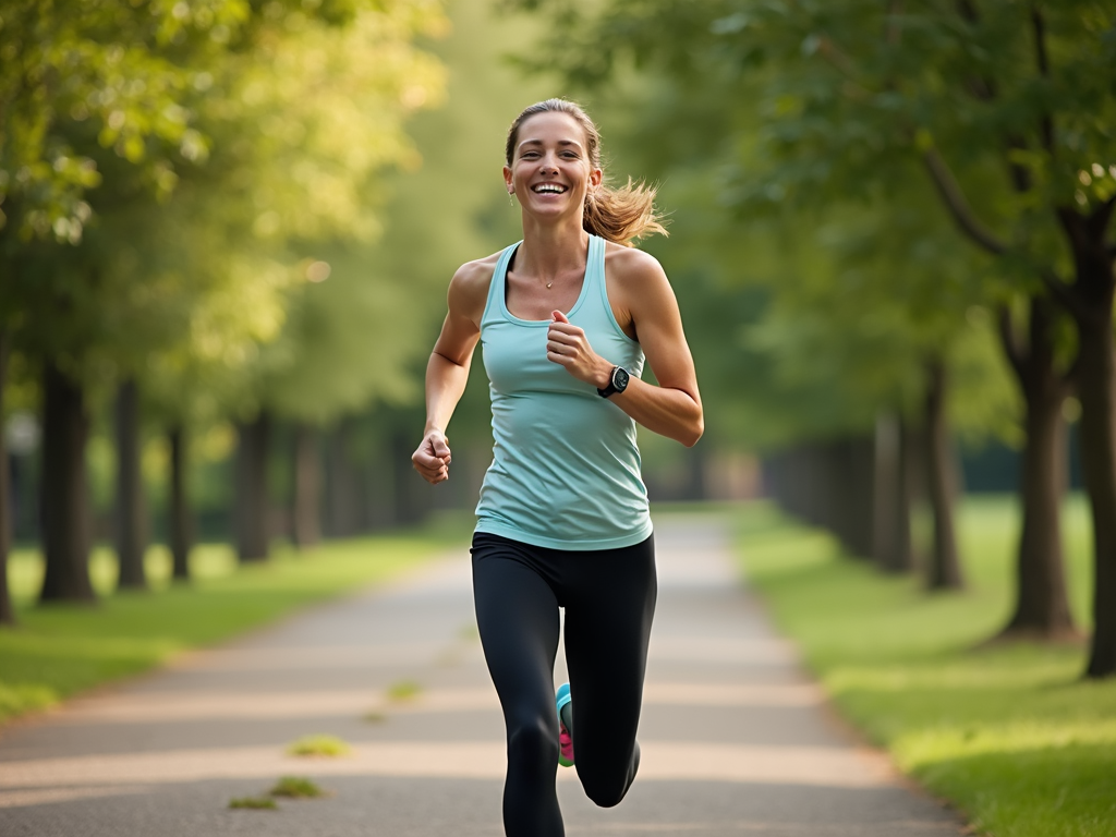 A person enjoying moderate exercise in a natural setting.
