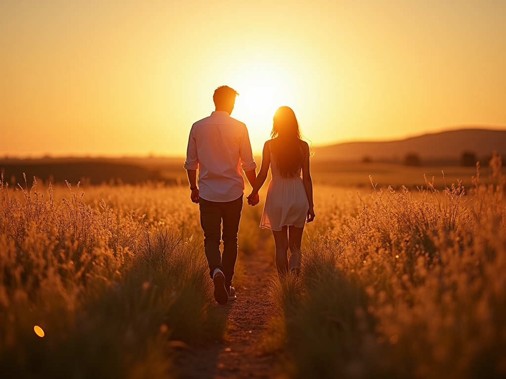 Couple walking together at sunset