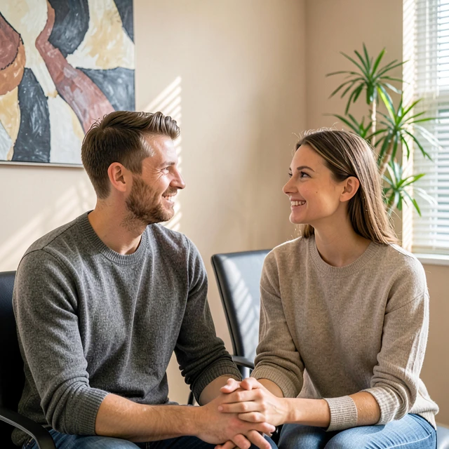 Hopeful couple waiting for fertility consultation