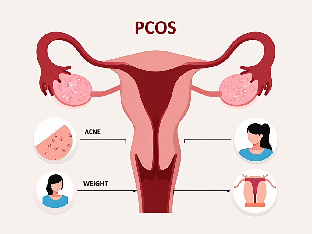 Illustration of PCOS effects on the female body