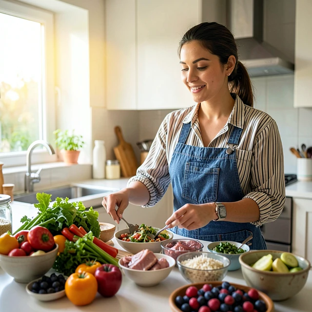 Woman preparing nutritious meal for PCOS management