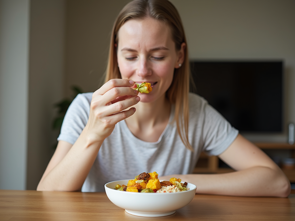 Practicing mindful eating.