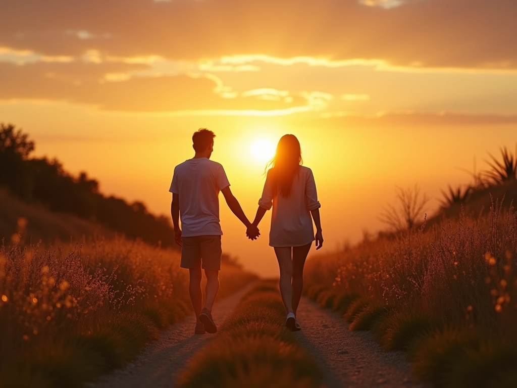 Couple walking towards a sunrise, symbolizing hope and resilience in the face of infertility