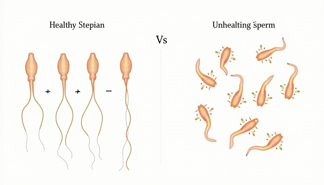 Visual representation of healthy sperm versus unhealthy sperm.