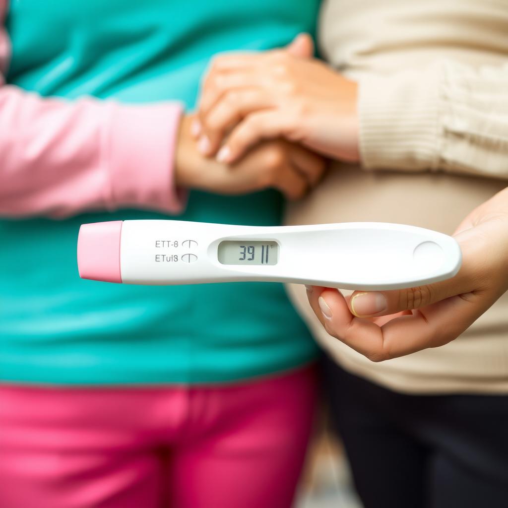 A couple awaiting the results of a pregnancy test, representing the emotional highs and lows of infertility.