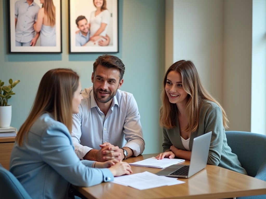A couple reviewing financial options at a fertility clinic