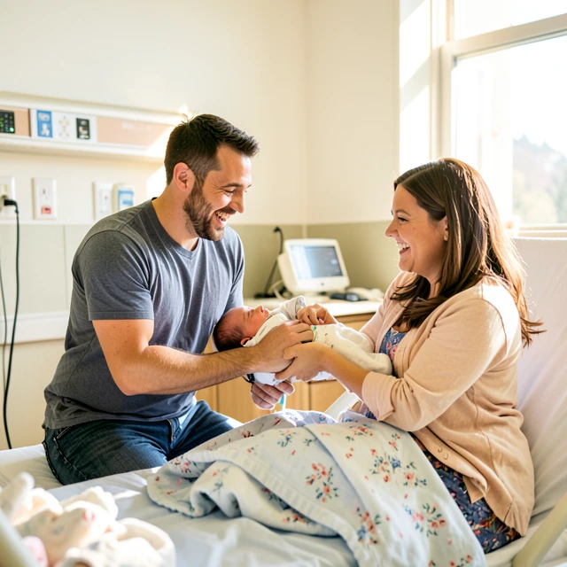 Diverse family celebrating successful surrogacy birth