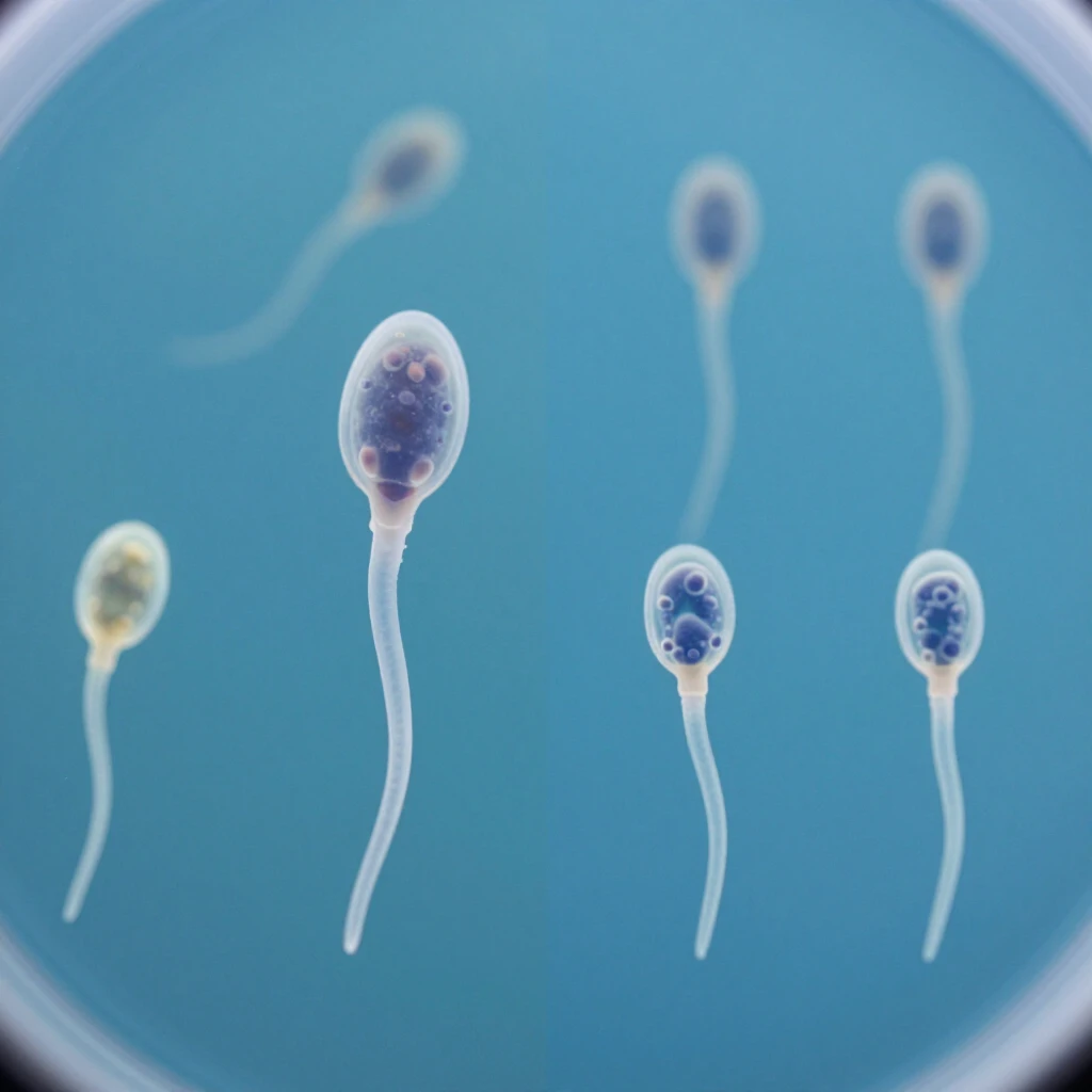 Microscope comparison of normal semen sample versus azoospermia sample with no sperm