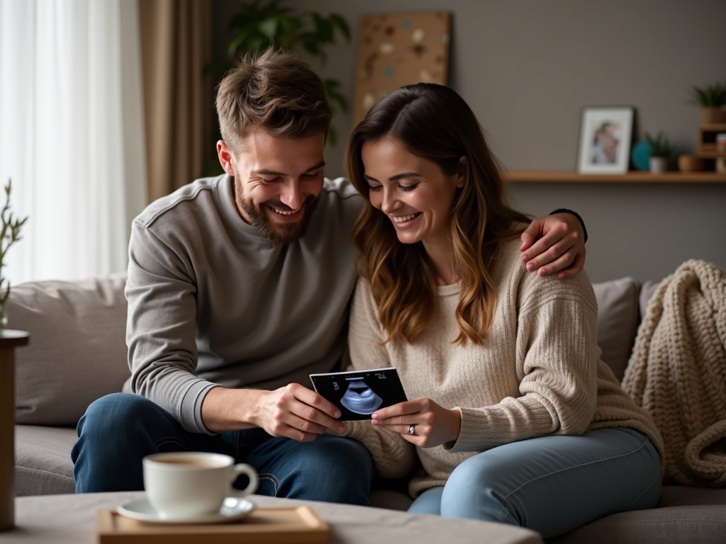 Couple joyfully viewing IVF ultrasound