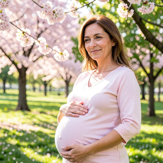 Pregnant woman looking forward with hope and optimism after previous miscarriage