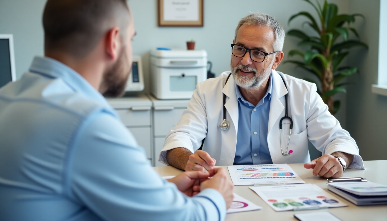 Consulting with a fertility specialist about sperm banking.