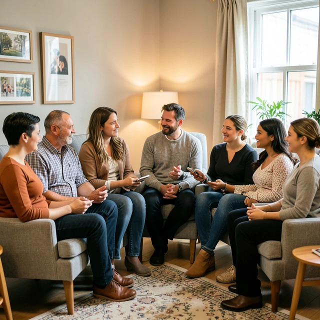 Support group meeting for individuals coping with infertility