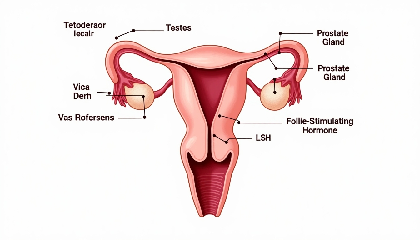 A diagram showing interconnected hormones affecting male fertility.