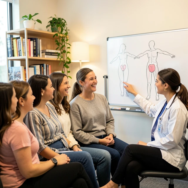 Women discussing fertility hormones with a doctor in a welcoming clinic