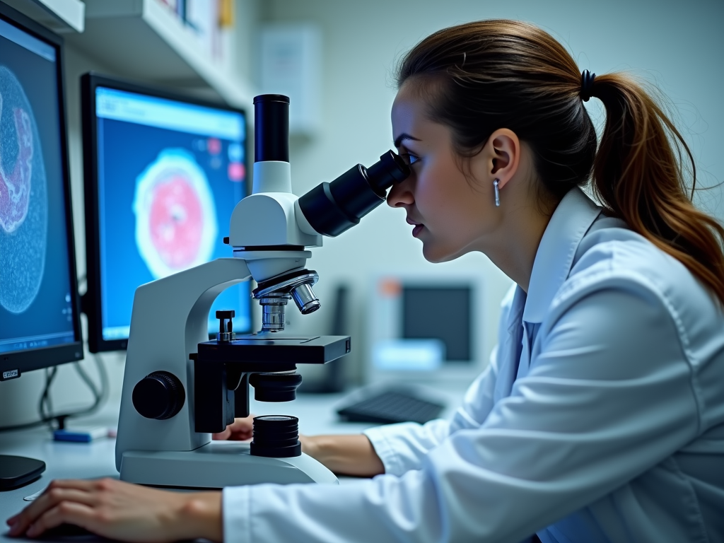 An embryologist using advanced imaging to select healthy embryos for IVF transfer