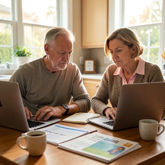 Couple planning fertility treatment budget at home