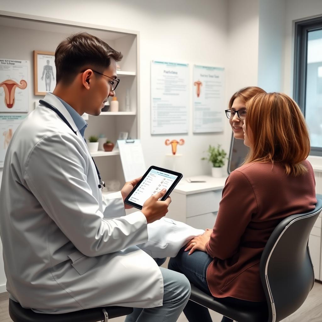 Reproductive endocrinologist consulting with a couple about fertility