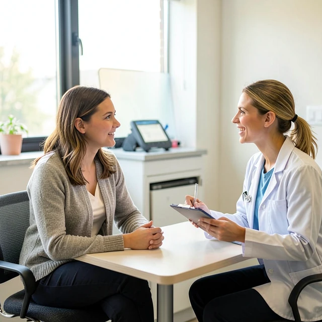 Couple consulting with fertility specialist in clinic