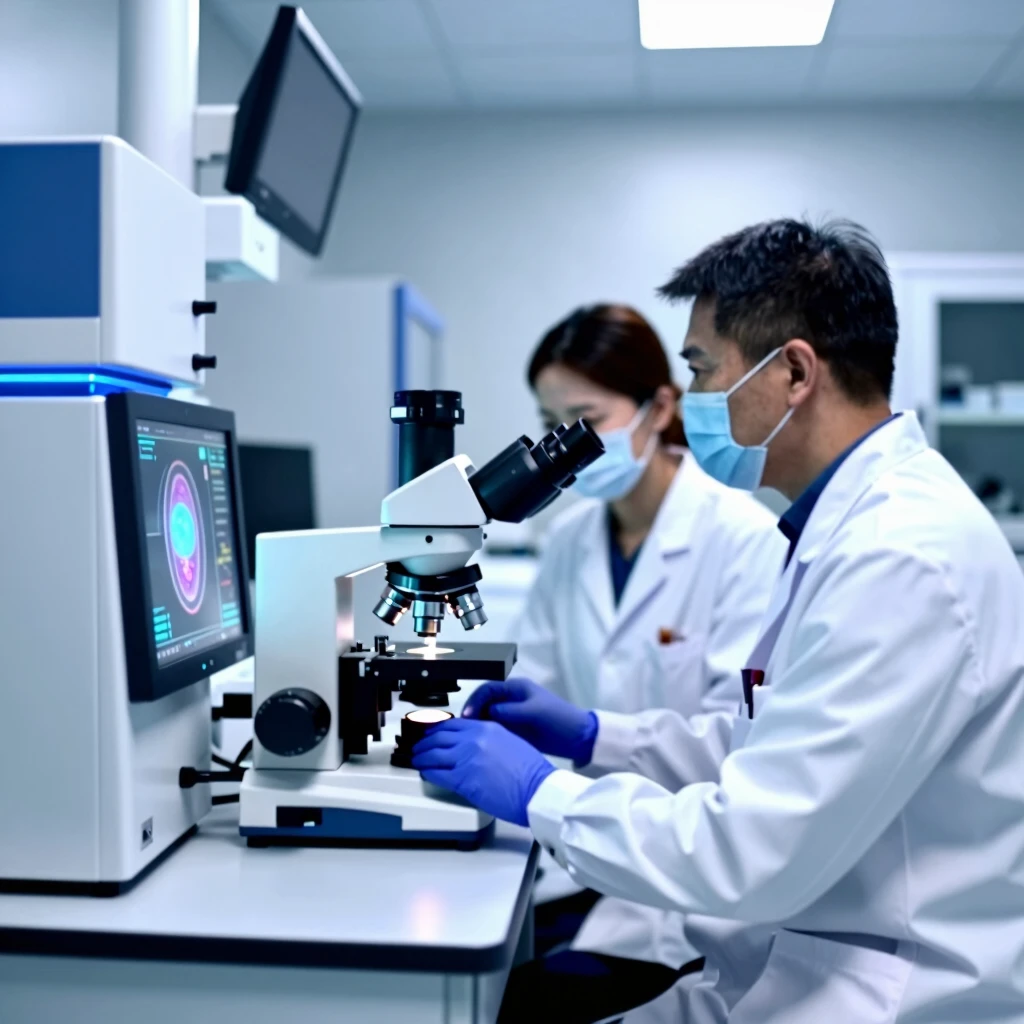 Advanced IVF laboratory with scientists at work