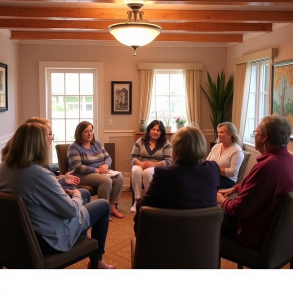 Support group gathering in a comfortable space, offering mutual encouragement.