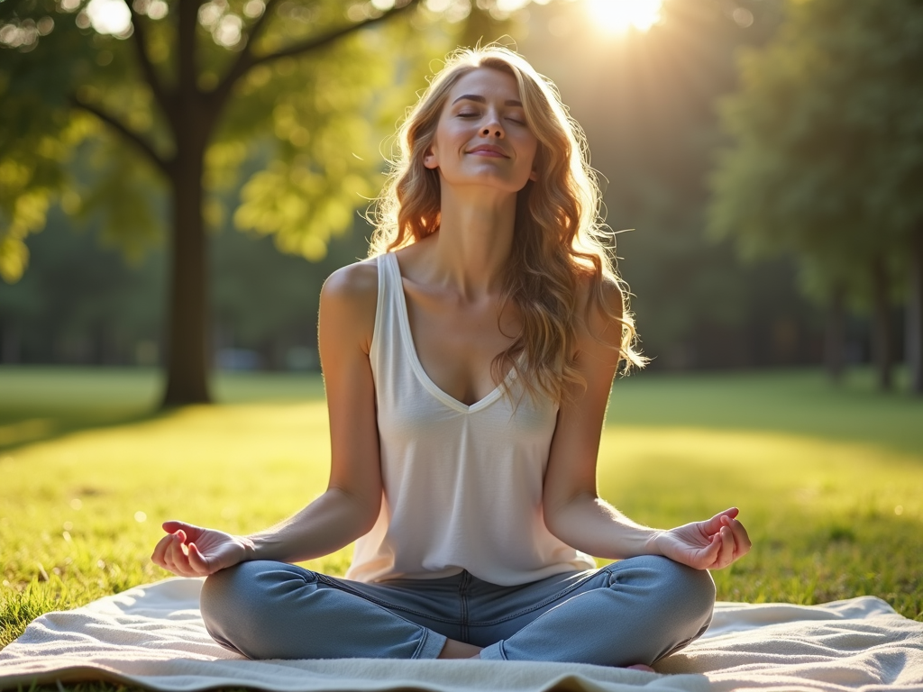 Woman practicing mindfulness in a peaceful park