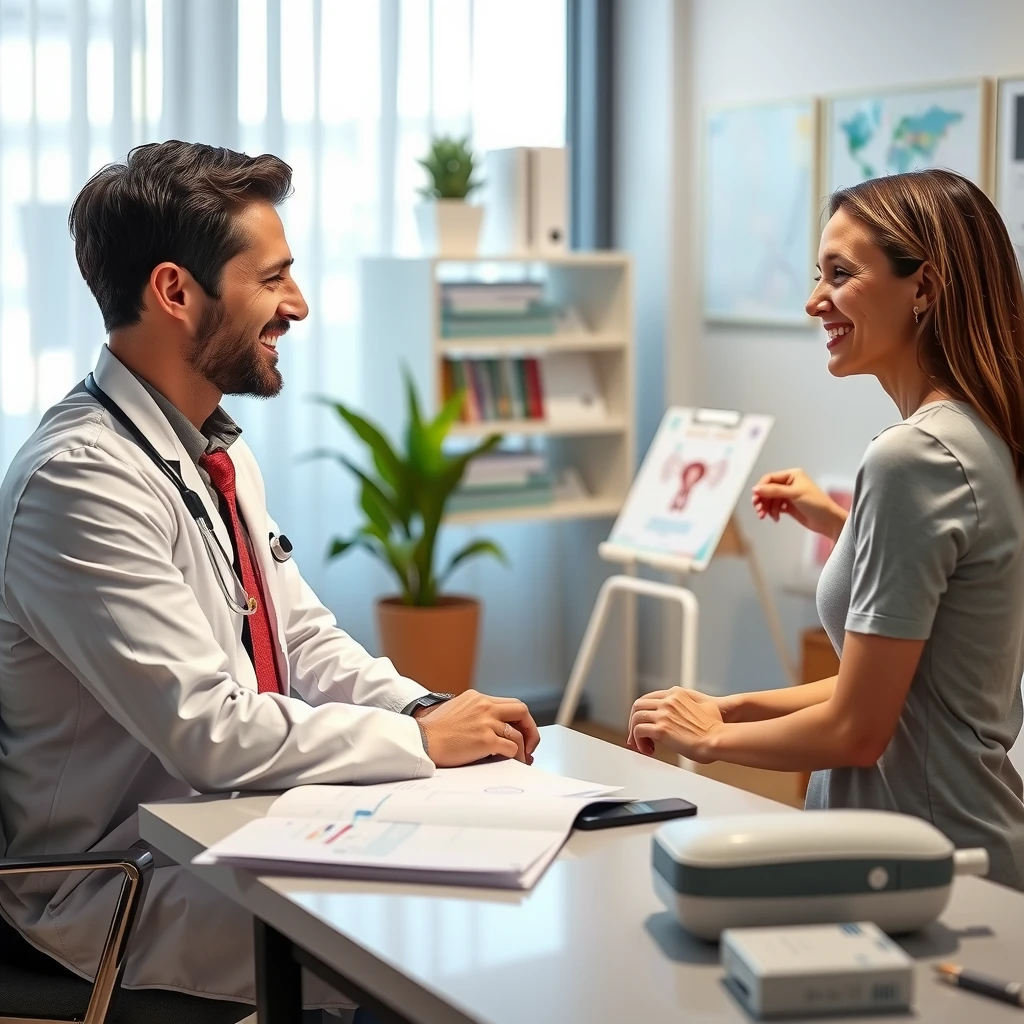 Couple consulting with a fertility doctor about IVF options in a modern clinic