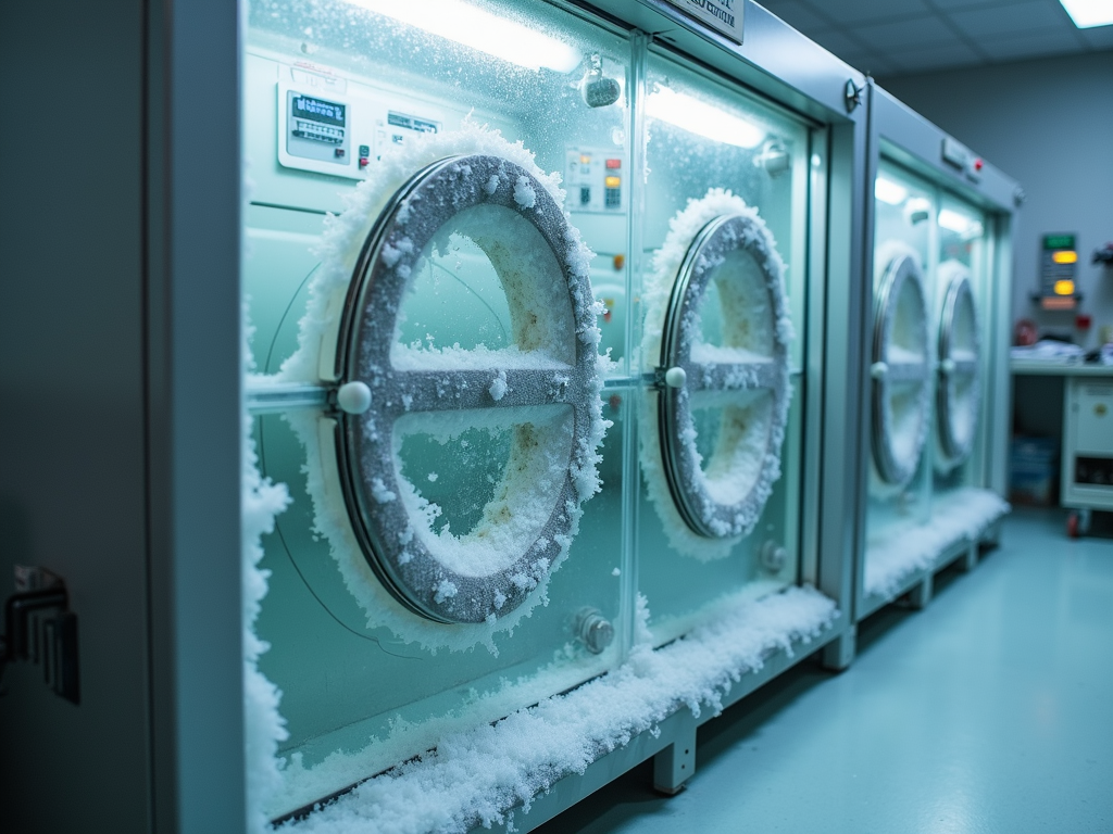 Cryopreservation tank storing frozen ovarian tissue in a lab.