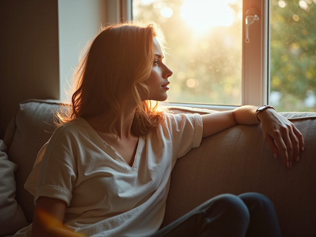 A woman reflecting on her infertility struggles with a quiet, hopeful look.