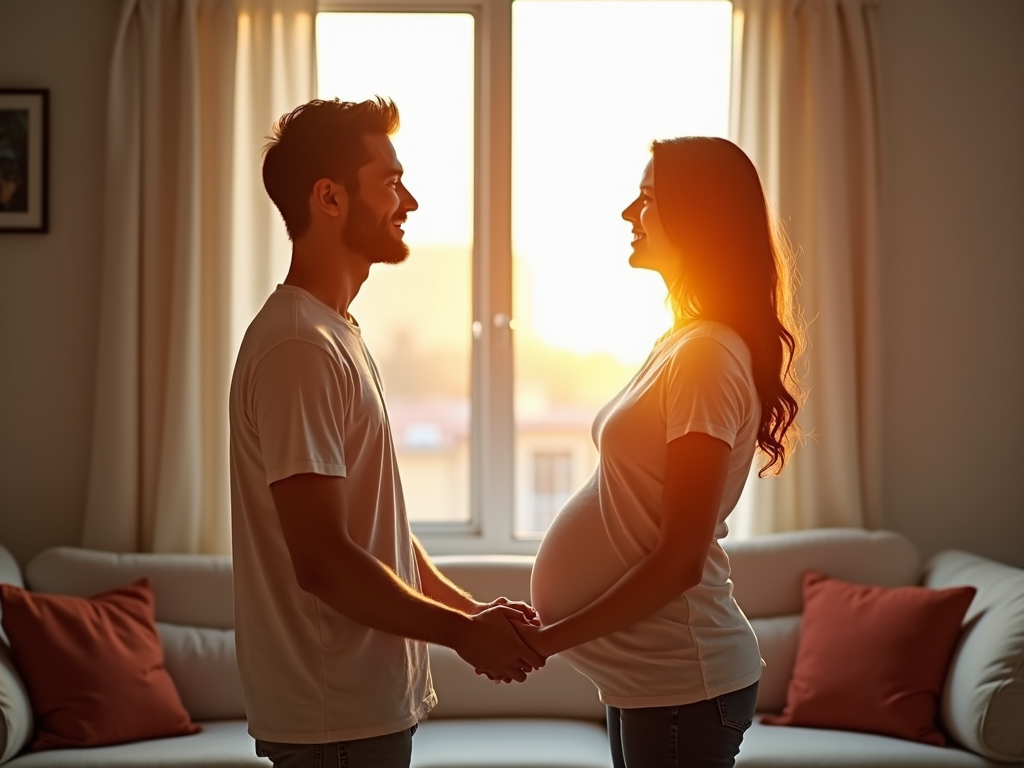 Couple feeling optimistic in a fertility clinic