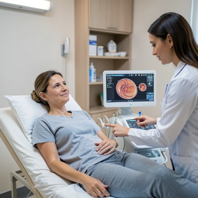 Woman undergoing ultrasound for Natural Cycle IVF monitoring