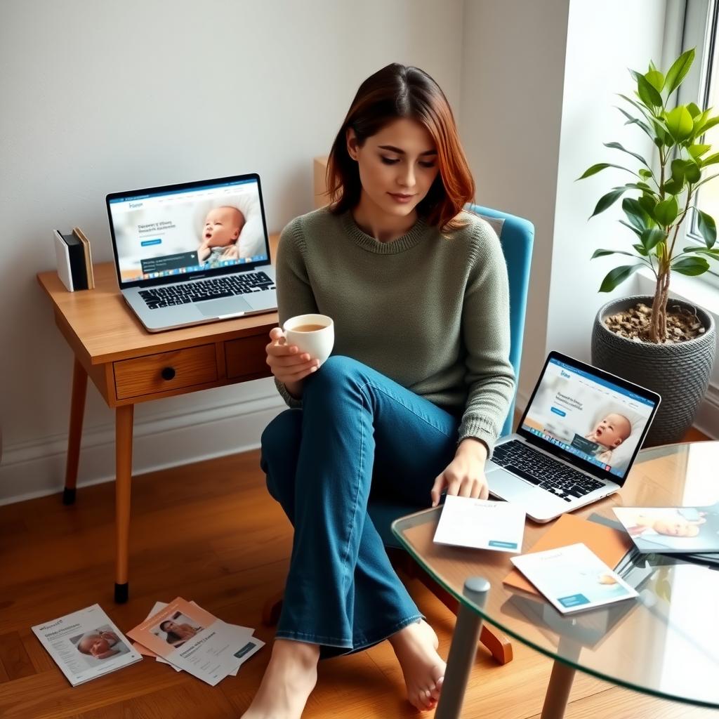 Woman researching fertility preservation options at home