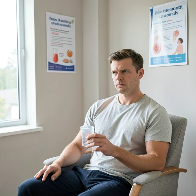 Man preparing for semen analysis in clinic room