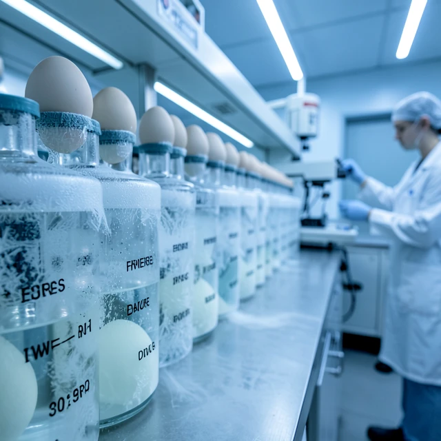 Cryopreserved eggs stored in a fertility laboratory