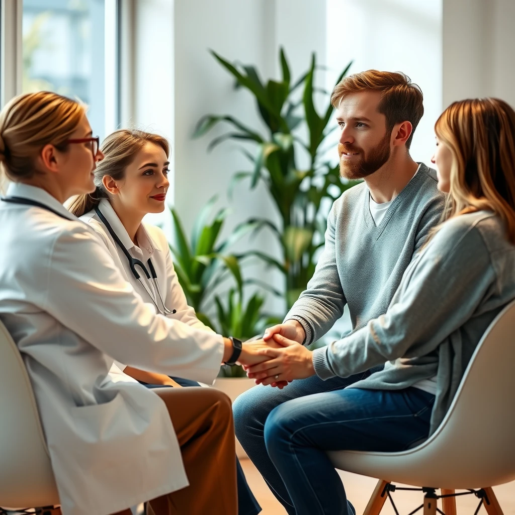 Couple consulting with doctor about fertility preservation options during cancer treatment