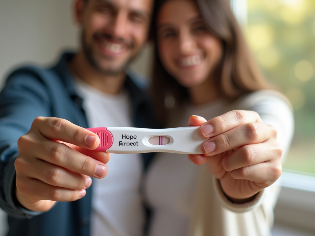 Couple celebrating positive pregnancy test
