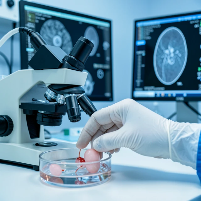 Embryologist performing fertilization in an IVF laboratory