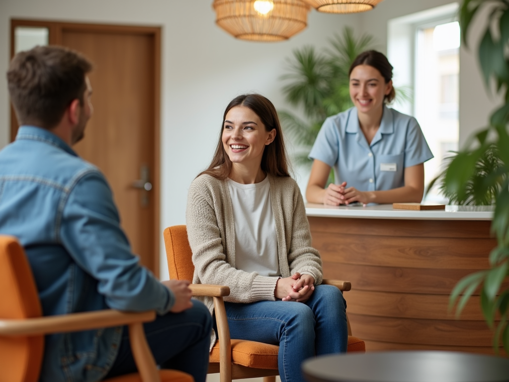 Couple at fertility clinic reception