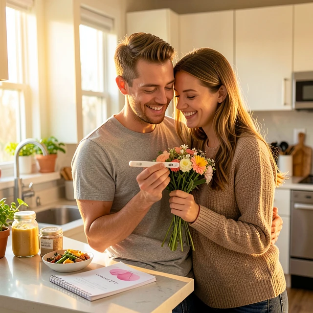 Couple celebrating positive pregnancy result after PCOS fertility treatment