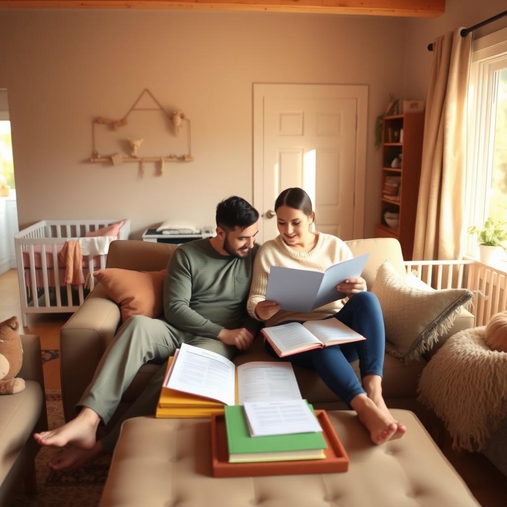 Couple planning for parenthood in a cozy living room