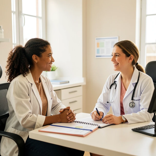 Couple consulting a fertility specialist in a modern clinic